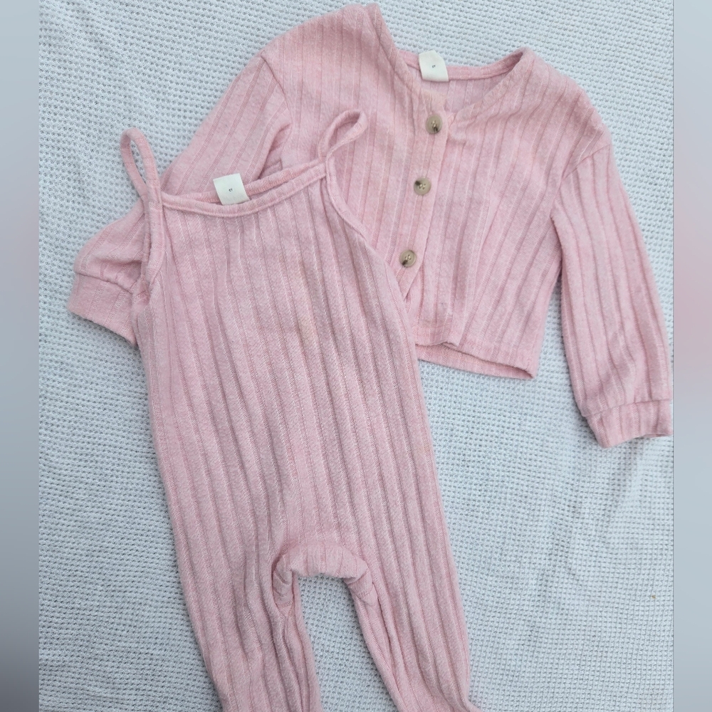 Soft Ribbed Pink Kids One-Piece Set